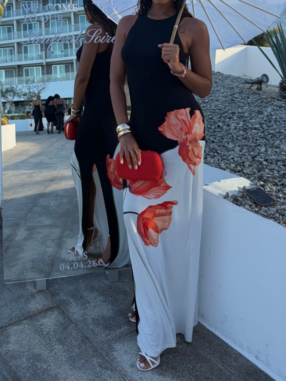 Alice + Olivia Black Maxi Dress with Orange Floral Detail - Picture 4 of 5